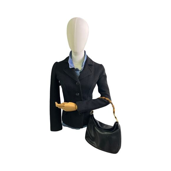 Gucci Black Leather Bamboo Handle Shoulder Bag Vintage 001 1014 1638 Italy - Picture 16 of 16